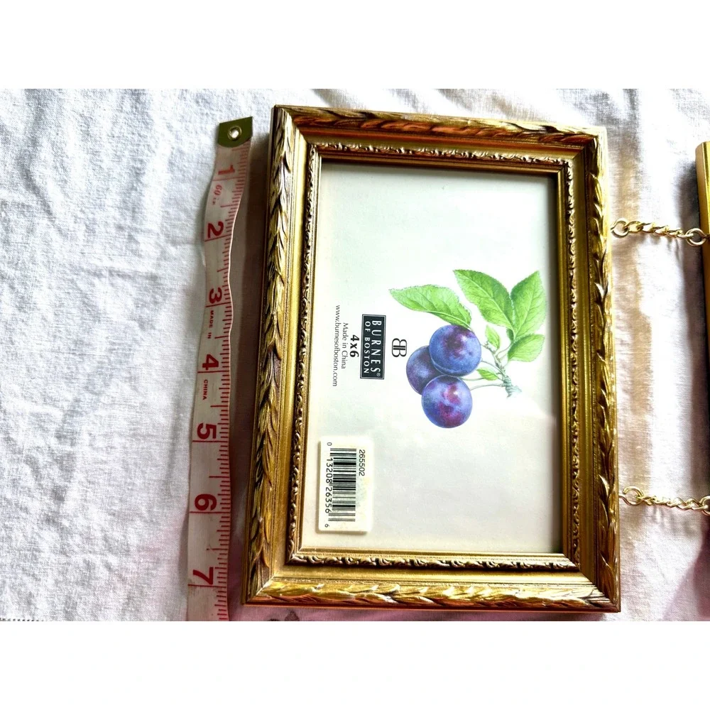 Burnes of Boston Gold Gilt Ornate Double Hanging Picture Frame 4x6 Vintage